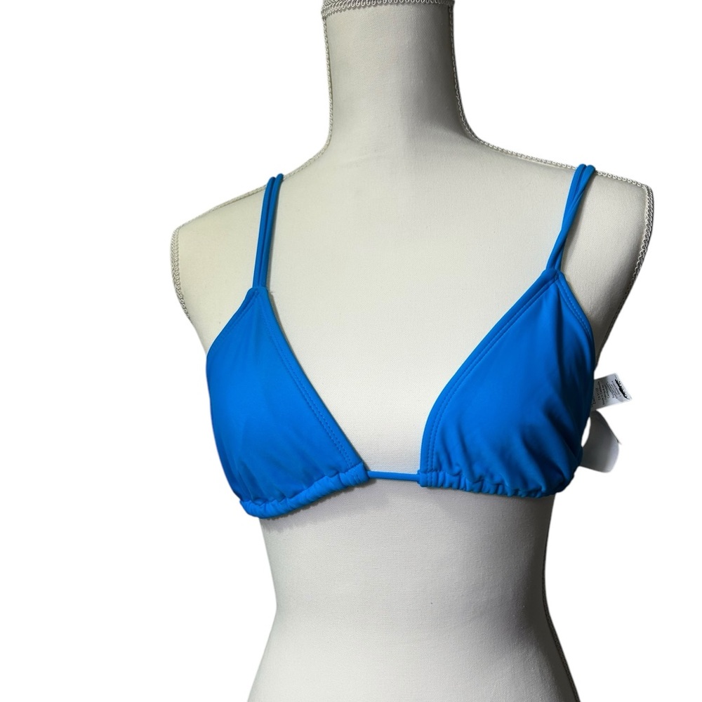GEORGE solid blue lined unpadded string bikini swim top size L NWT